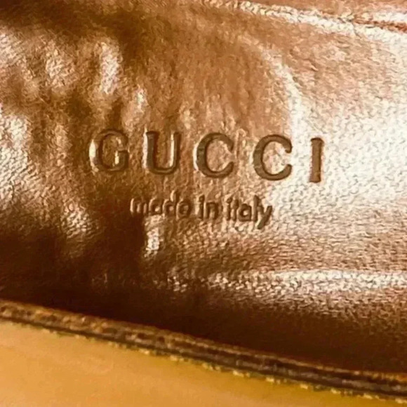 Gucci Brown Leather Gold Horsebit Chain Pointed Toe Kitten Heel Pumps Size 10 - Picture 8 of 15